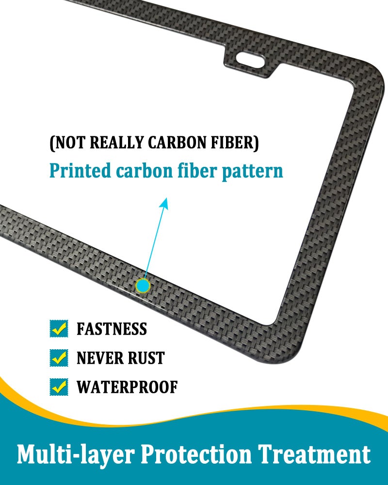 Aootf License Plate Frames Carbon Fiber- 2 Pack Black Aluminum Metal Car Tag Holders Printing Carbon Fiber Pattern & Screw Kits, Slim Standard Size for USA Car (2 Hole) - Image 3